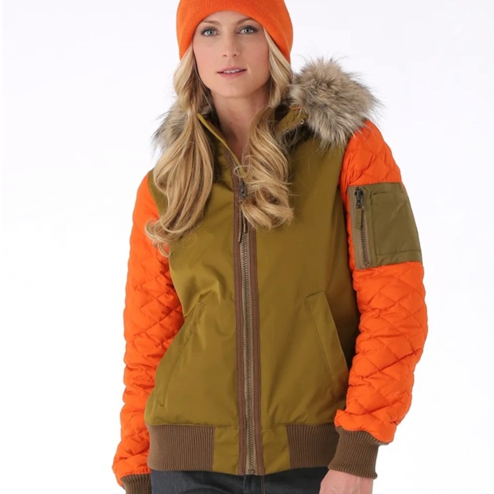 SOLD LAMB X Burton snowboarding/ski jacket in Olive and Orange - Picture 2 of 6